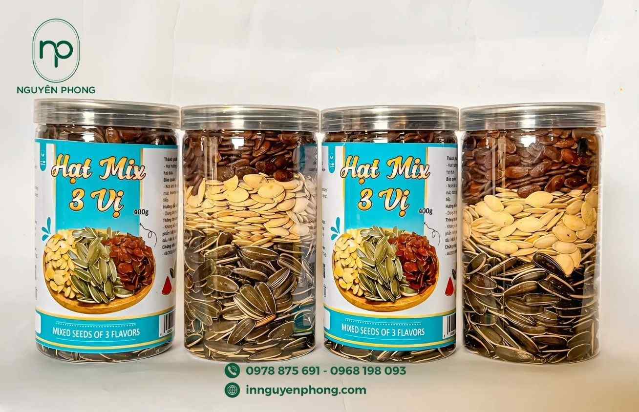 Mẫu tem nhãn hạt hướng dương cán bóng